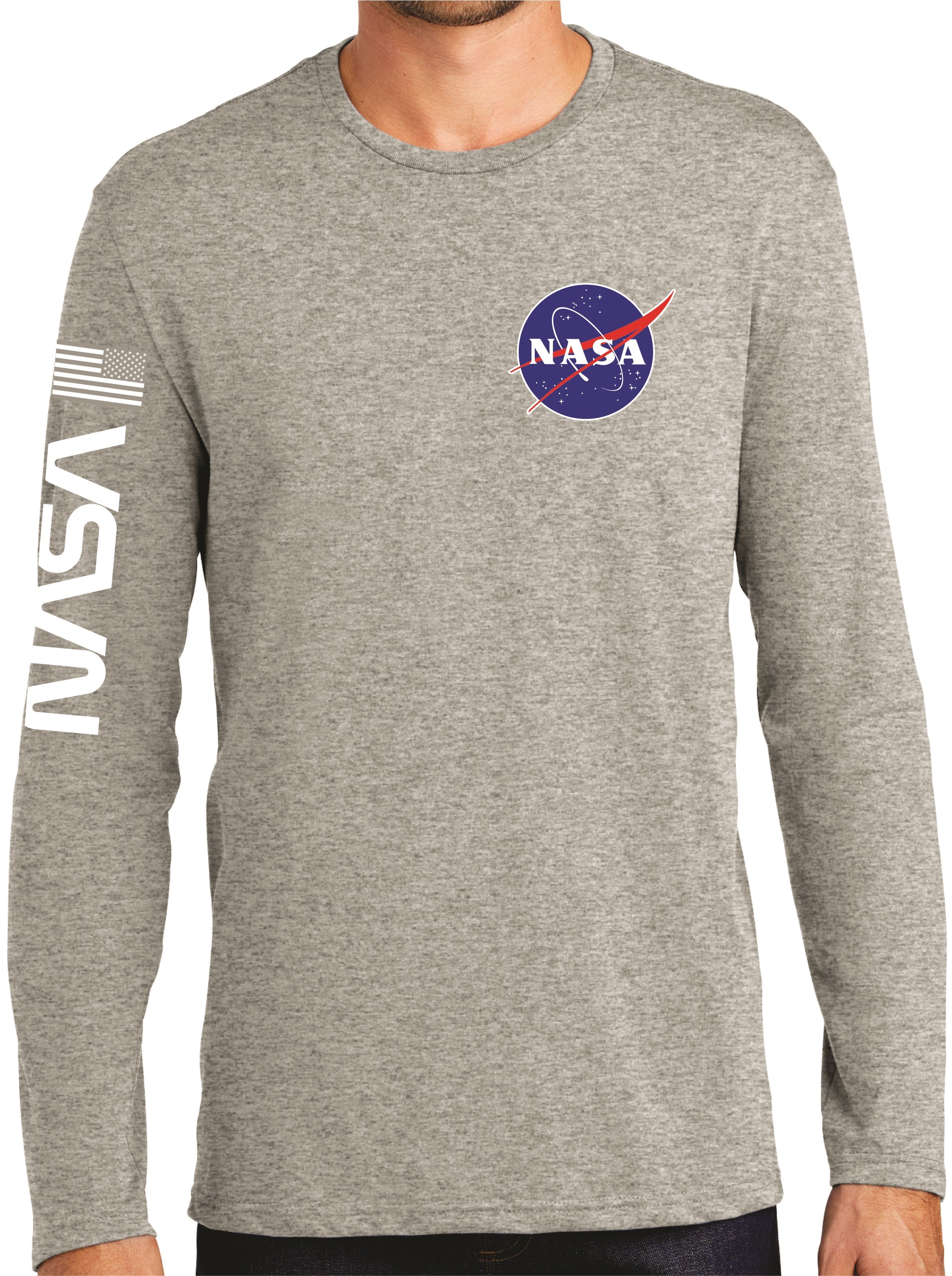 NASA Logo Long Sleeve Shirt with NASA Worm and USA Flag