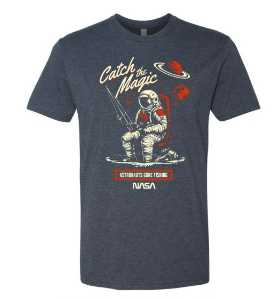 NASA Worm Logo Astronaut Fishing On Moon T-Shirt