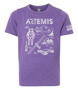 Artemis Typeface Space Themed Sparkly Youth Shirt With Flag (Toddler Sizes Available)