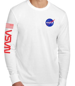NASA Logo Long Sleeve Shirt with NASA Worm and USA Flag Steel Heather