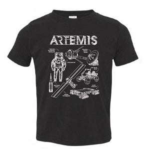 Artemis Typeface Space Themed Sparkly Youth Shirt With Flag (Toddler Sizes Available)