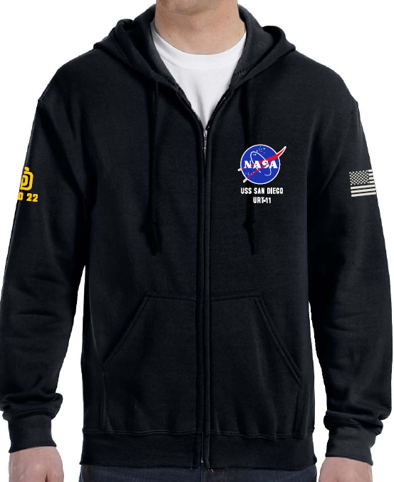 LR 2024 NASA Recovery Team URT-11 USS San Diego Screen Printed Gildan Full Zip Hoodie