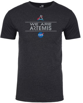 LR 2024 NASA We Are Artemis with USS San Diego Keystone and Flag on Back of T-Shirt