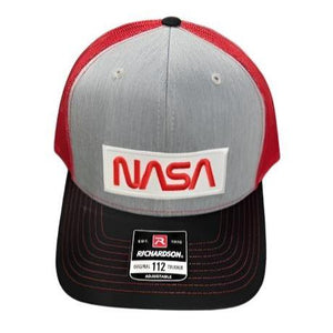 NASA Worm Logo Richardson Mesh Cap Black, Grey and Red 28021