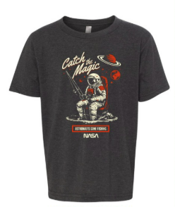 NASA Worm Logo Astronaut Fishing On Moon Youth T-Shirt