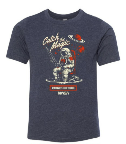 NASA Worm Logo Astronaut Fishing On Moon Youth T-Shirt