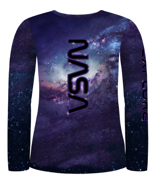 NASA Logo Cosmic Front With NASA Worm Logo on Back Performance Long Sleeve Ladies V-Neck  Shirt