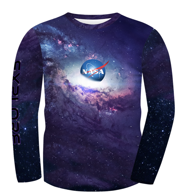 NASA Logo Cosmic Front With NASA Worm Logo on Back Performance Long Sleeve Shirt