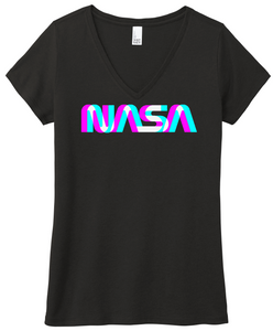 NASA Worm Miami Vice Ladies V- Neck Shirt