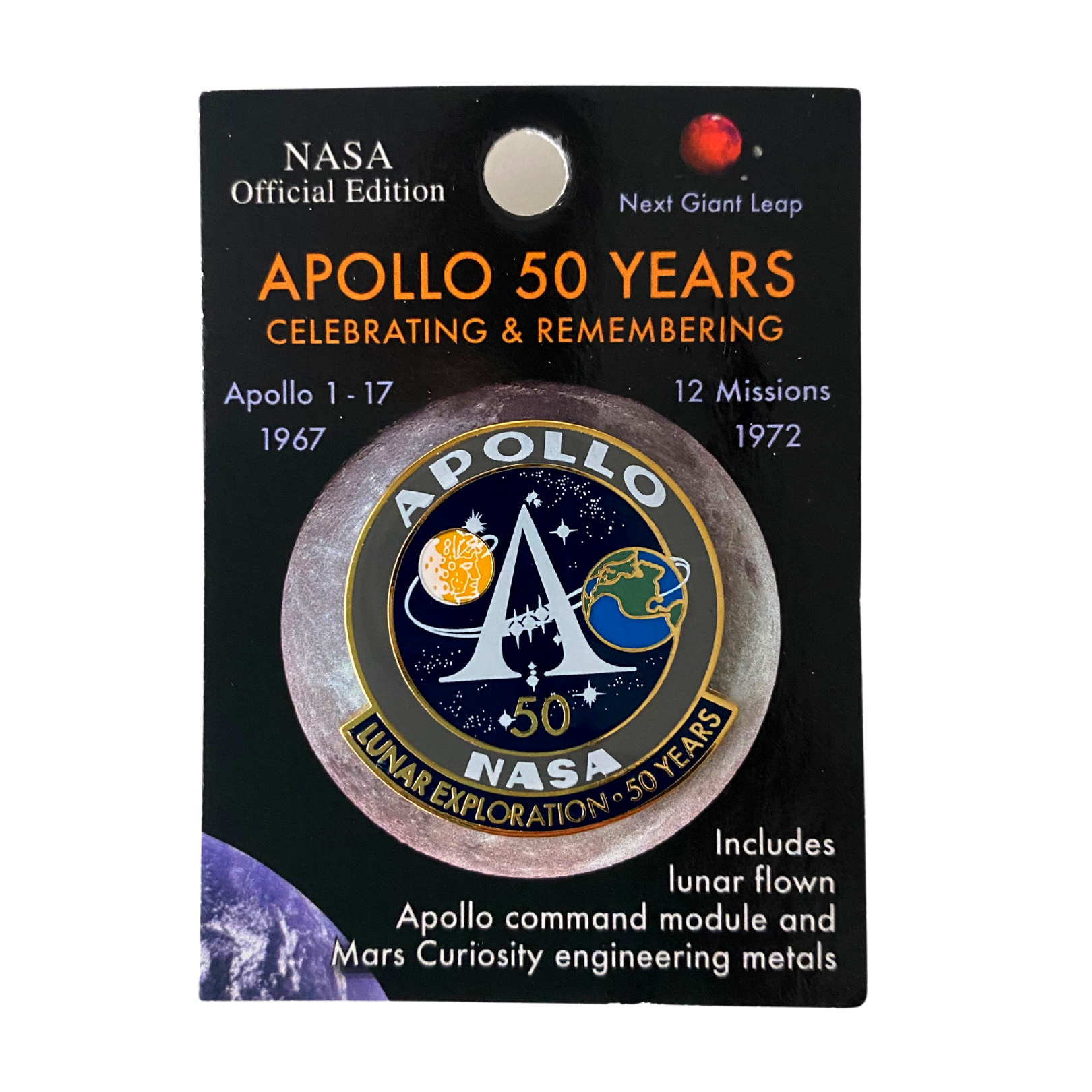 NASA Official Edition - Apollo 50 Years of Lunar Exploration, Celebrating and Remembering Lapel Pin