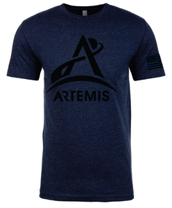 Artemis Program One Color Logo, USA myNASAstore Flag T-Shirt on Sleeve –