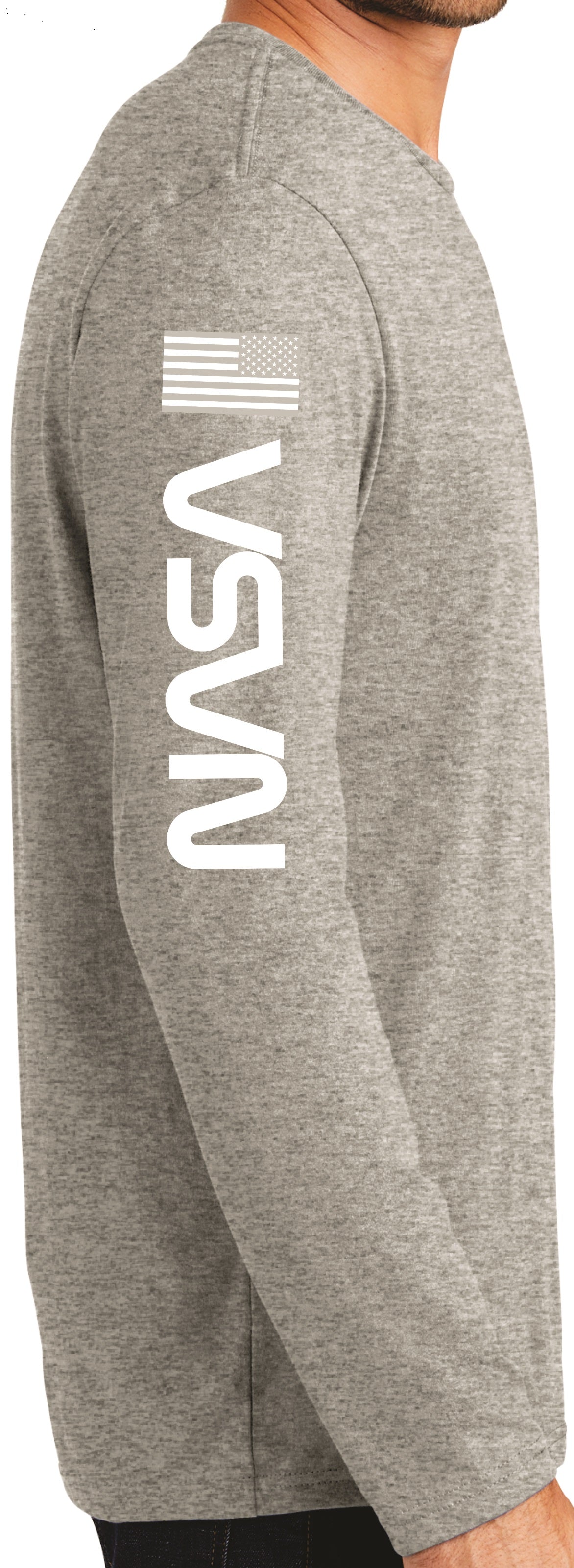 NASA Logo Long Sleeve Shirt with NASA Worm and USA Flag Steel Heather