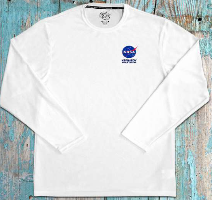 NASA Logo Kennedy Space Center SPF 50 Long Sleeve Performance Shirt with Flag and SLS Rocket