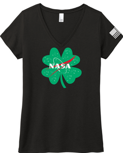 NASA Ladies St. Patrick's Day V-Neck T-Shirt with Flag