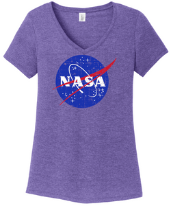 NASA Distressed Logo  Ladies V- Neck Shirt